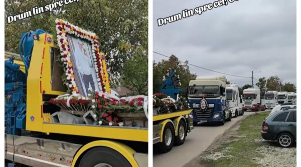 Zeci de șoferi de camion, la înmormântarea lui Octavian - Truckscobar. Un ultim omagiu