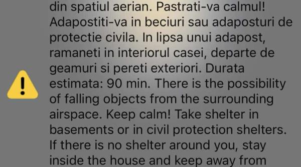 RO-ALERT la Galați. Populația, îndemnată să se adăpostească timp de 90 de minute