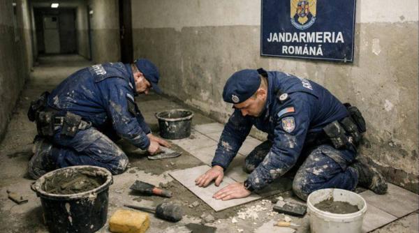 Fals grosolan distribuit pe Social Media. Poza cu jandarmii care pun gresie e făcută cu AI