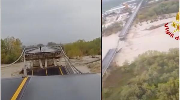 Pod prăbușit în Italia. Poliția a închis circulația cu puțin timp înainte 