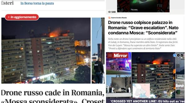 Drona rusească de la Galați, pe prima pagină în presa internațională. Subiect principal în Corriere Della Sera și The Mirror