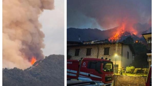 Incendiu uriaș în Italia, lângă Lacul Garda. Turiști evacuați, hotel și case de vacanță în pericol