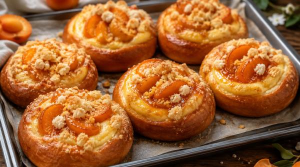 Pufoase, cremoase și crocante: sweet buns cu caise, desertul care face furori