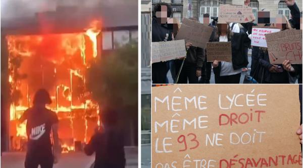 Protestele elevilor din Franța au scăpat de sub control: licee în flăcări, un director de școală a fost rănit