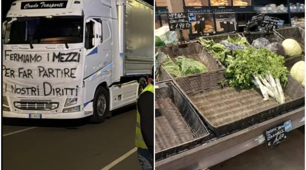 Greva șoferilor din Italia: Autostrăzi blocate, trafic dat peste cap, rafturi goale în supermarketuri