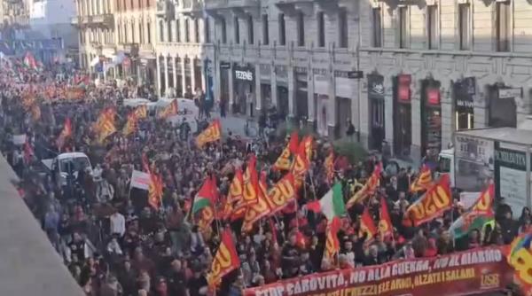 Italia fierbe: Proteste în zeci de oraşe împotriva costului vieţii, a reînarmării şi a guvernului Meloni